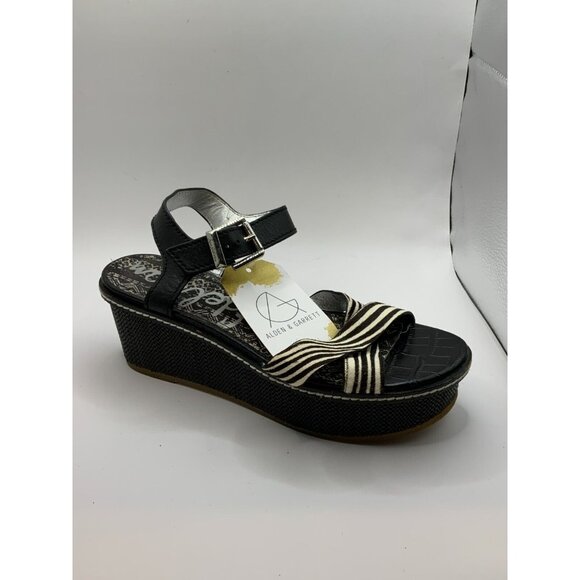 Sam Edelman Black Striped Tina Wedge Sandals, Size 8.5 US 39.5 EUR - Picture 1 of 8